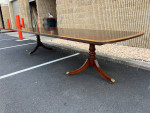 Henredon Mahogany Inlaid Double Pedestal Dining Table with 4 Leaves.