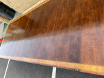 Henredon Mahogany Inlaid Double Pedestal Dining Table with 4 Leaves.
