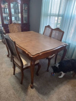 Glass dining room table with 6 chairs