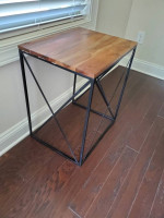 Furniture Side Table Wrought Iron Frame With Wooden Top