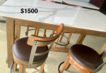 Gorgeous Fine Furniture; Quartz Table 5’x3’ and 4 Swivel Barstool Framed Cha