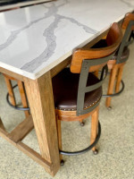 Gorgeous Fine Furniture; Quartz Table 5’x3’ and 4 Swivel Barstool Framed Cha