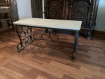 Rustic coffee/patio table w wrought iron base