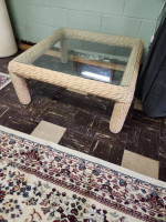 Glass Top Wicker Coffee Table