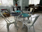 GLASS TOP TABLE AND 4  CHAIRS-COASTAL