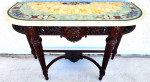 Antique Console Table Inlaid Onyx and Semi Precious Stones