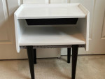 **UPCYCLED End Table or Nightstand - MCM/Farmhouse - Black/White**
