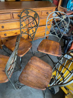 Solid wood/tile round table and 4 matching chairs