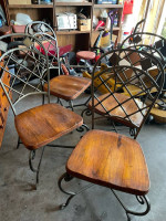 Solid wood/tile round table and 4 matching chairs