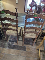 Glass table and 4 high back chairs