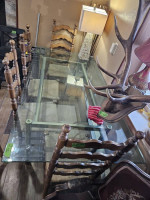 Glass table and 4 high back chairs