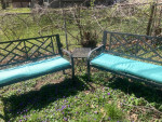 Patio Benches, Cushions, Small Table