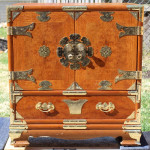 Pair Asian Teak & Burlwood Tansu Campaign Nightstands Chest End Table