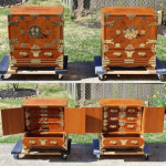 Pair Asian Teak & Burlwood Tansu Campaign Nightstands Chest End Table