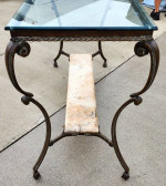 SHERRILL Patinated Console Table Metal Glass Marble 1970s