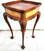 Antique Accent Table French Side Lamp Solid Wood Burl Top