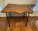 Unique Wood Rustic End Table w Hairpin Metal Legs