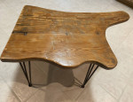 Unique Wood Rustic End Table w Hairpin Metal Legs