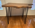 Unique Wood Rustic End Table w Hairpin Metal Legs