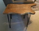 Unique Wood Rustic End Table w Hairpin Metal Legs
