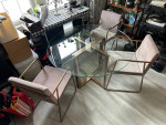 LEGEND 42” CB2 CLEAR TEMPERED GLASS DINING TABLE + 3 CB2 CHAIRS