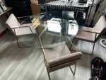 LEGEND 42” CB2 CLEAR TEMPERED GLASS DINING TABLE + 3 CB2 CHAIRS