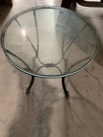 20” round heavy wrought iron table w/ thick glass top! indoor outdoor