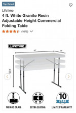 48” x 24” LIFETIME folding Table! Adjustable height! RETAIL $77!!!