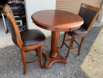 Solid wood tall Bistro / Cafe table w / 2 Swivel stools!