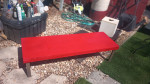 table, bench seat red wood n metal. 66 x 22 n 17 inch tall c my other ritems
