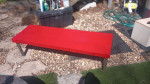 table, bench seat red wood n metal. 66 x 22 n 17 inch tall c my other ritems