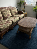 WICKER SOFA AND MATCHING TABLE