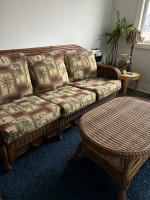 WICKER SOFA AND MATCHING TABLE