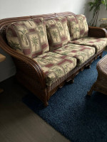 WICKER SOFA AND MATCHING TABLE