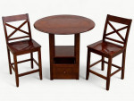 Brown Solid Wood Counter Height Round Foldable Table & 2 Chairs Set