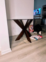 Glass Top, Wood Base Dining Table