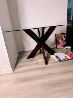 Glass Top, Wood Base Dining Table