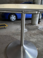 36” diameter table with stone top/brushed metal tulip base