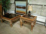Rustic Tan Indian Style Carved Hard Wood Classic Coffee Plus End Table