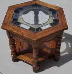 Hexagon Shaped End Table w/Stained Glass Top