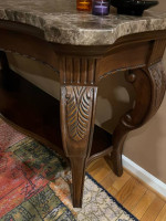 Beautiful Wood Console Table with Stone Top by Bernhardt
