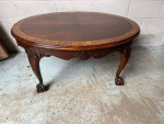 Antique Inlaid Oval Coffee Table. Height 18.5” width 44” Depth 29”