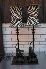 Table Lamp Pair Tropical Monkey Jungle Theme Boudoir