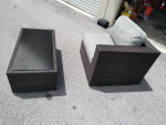 Kevin Charles outdoor chair and glass top coffee table
