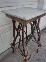 NATURAL WOOD TALL TABLE with MARBLE TOP