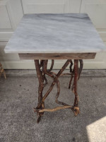 NATURAL WOOD TALL TABLE with MARBLE TOP