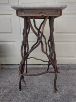 NATURAL WOOD TALL TABLE with MARBLE TOP