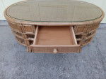 RATTAN COFFEE TABLE WITH LEATHER TRIM
