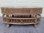 RATTAN COFFEE TABLE WITH LEATHER TRIM