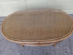 RATTAN COFFEE TABLE WITH LEATHER TRIM